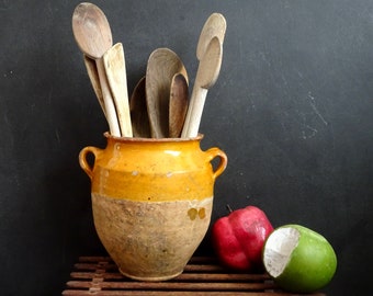 Ancien pot de confit français. Pot en terre cuite. Décoration champêtre française