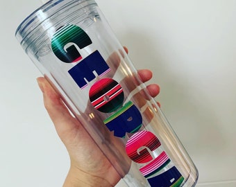 Custom Name Tumbler Cup: Patterned 18oz Travel Mug with Straw