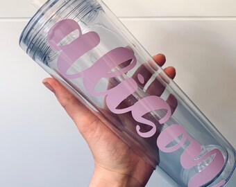Personalized Name Tumbler Cup: Solid Color 18oz Travel Mug with Straw