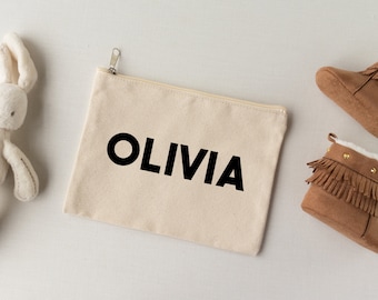 Custom Name Canvas Pouch: Personalized Makeup or Diaper Bag