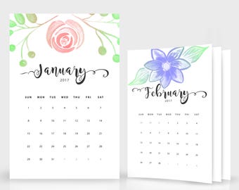 2017 + 2018 Calendar Template - 12x18 Floral Wall Calendar, Modern Watercolor, 12 Month Calendar Printable Photoshop Digital download - 1104
