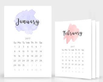 2017 + 2018 Calendar Template - 12x18 Photo Simple Wall Calendar, Modern Watercolor, 12 Month Calendar Printable Digital download - 1103