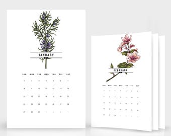 2017 + 2018 Calendar Template - 12x18 + A4 Photo Simple Wall Calendar, Floral Calendar, Monthly Calendar Printable Digital download - 1106