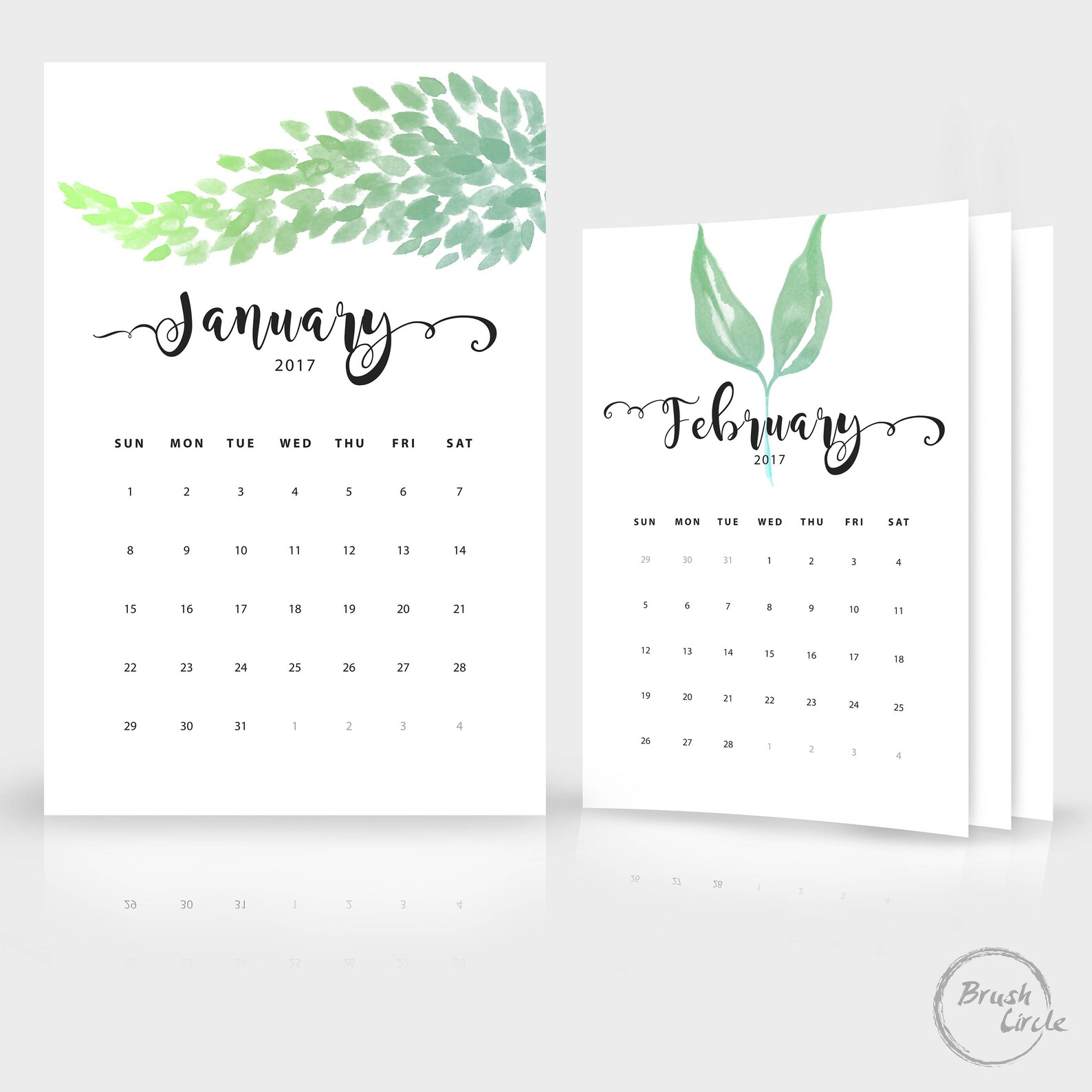 2017 + 2018 Calendar Template - Large Wall Calendar 8.5x11 12x18 A3 A4 ...