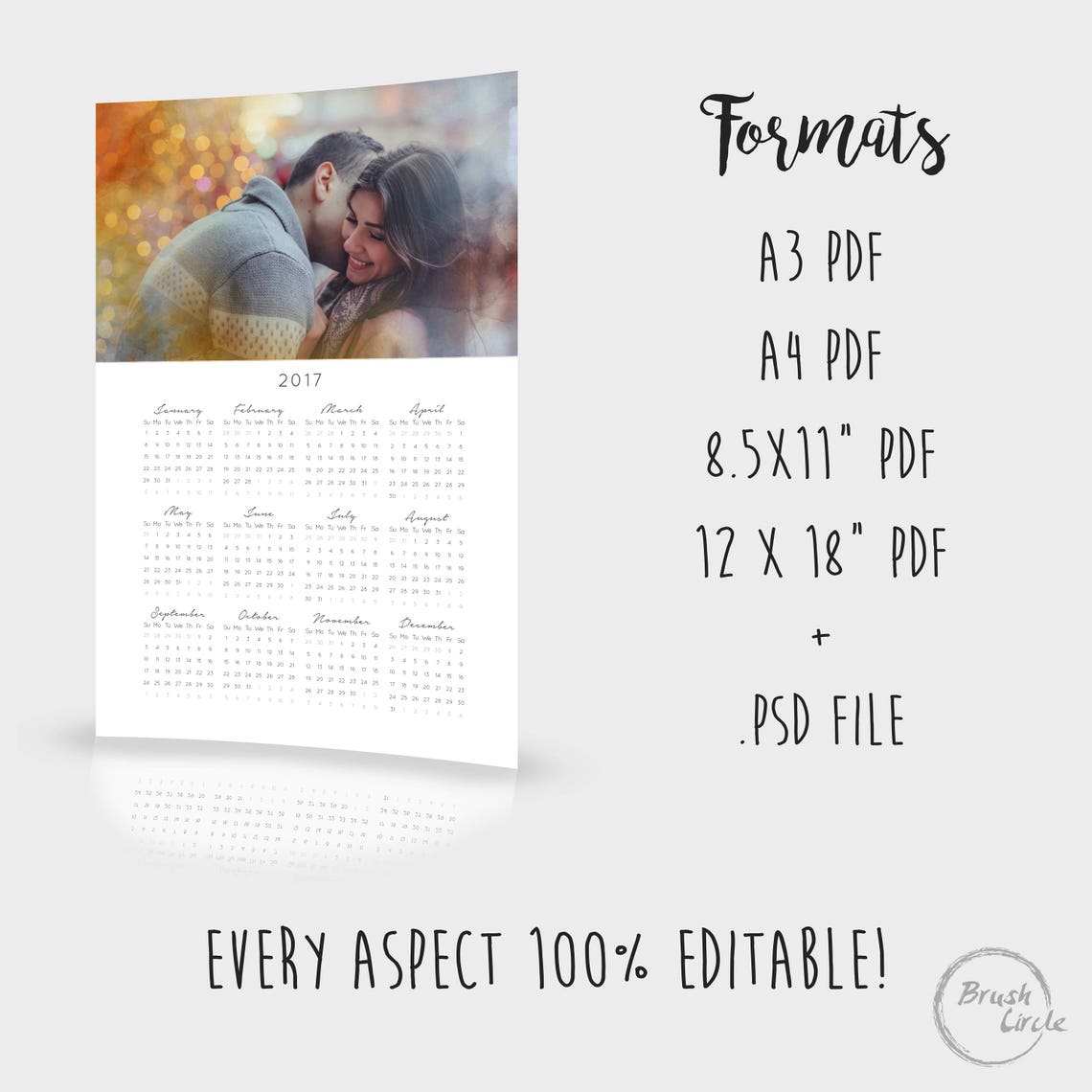 2017 2018 Calendar Template 12x18 Photo Large Wall Etsy