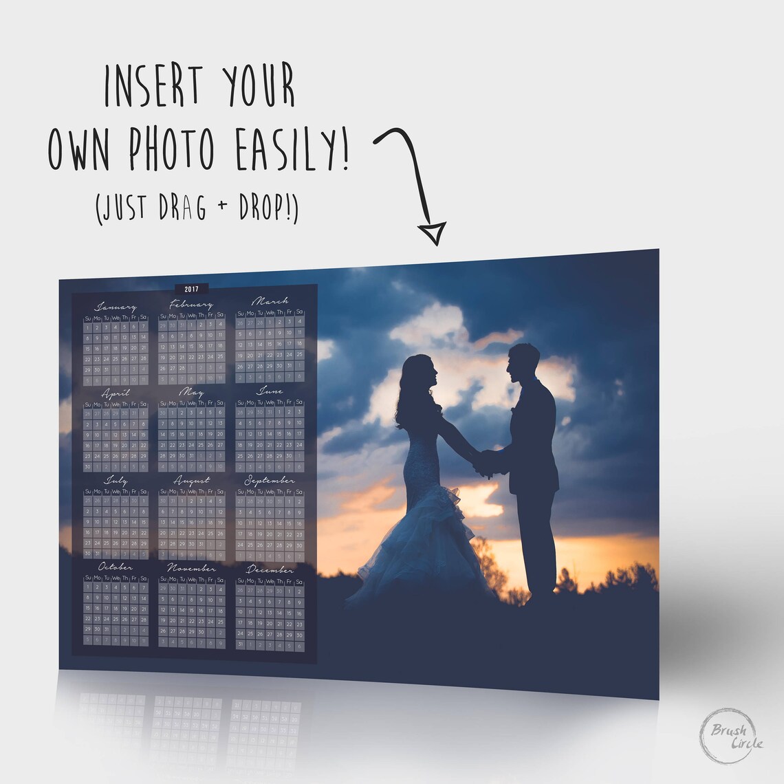 2017 2018 Calendar Template 12x18 Photo Simple Wall Calendar, Wedding