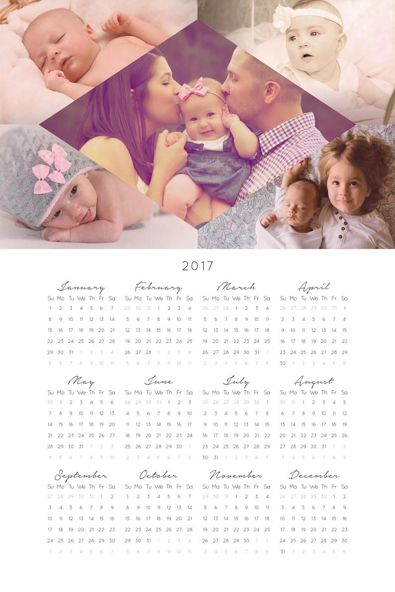 2017 2018 Calendar Template 12x18 Photoshop Simple Wall Calendar, Family Calendar, 12 Month Calendar Printable Digital download 1109 image 4