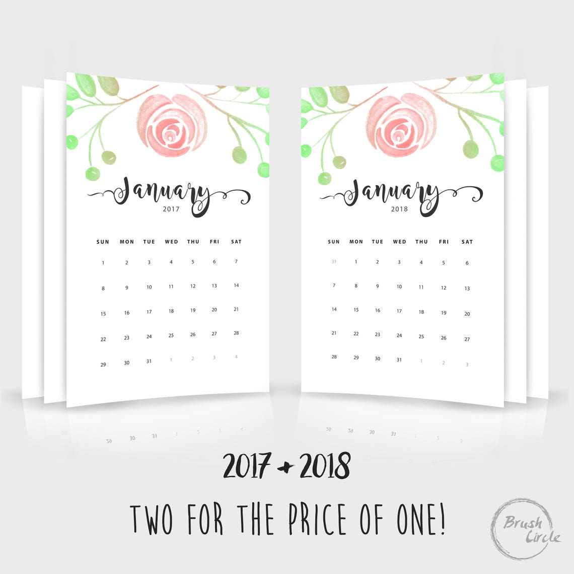 2017 2018 Calendar Template 12x18 Floral Wall Calendar Etsy