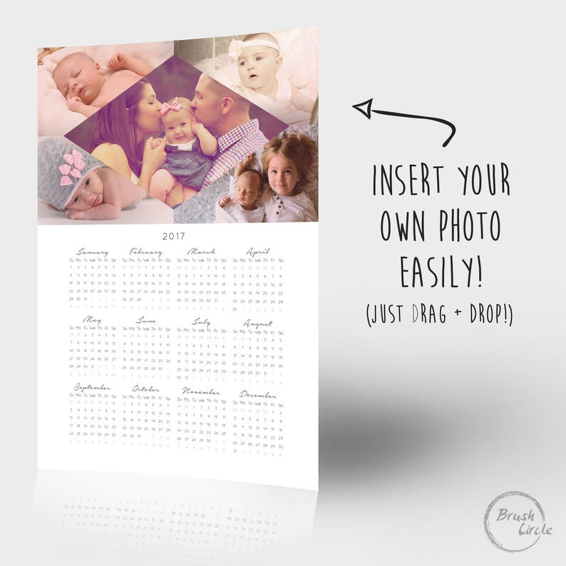 2017 2018 Calendar Template 12x18 Photoshop Simple Wall Calendar, Family Calendar, 12 Month Calendar Printable Digital download 1109 image 2