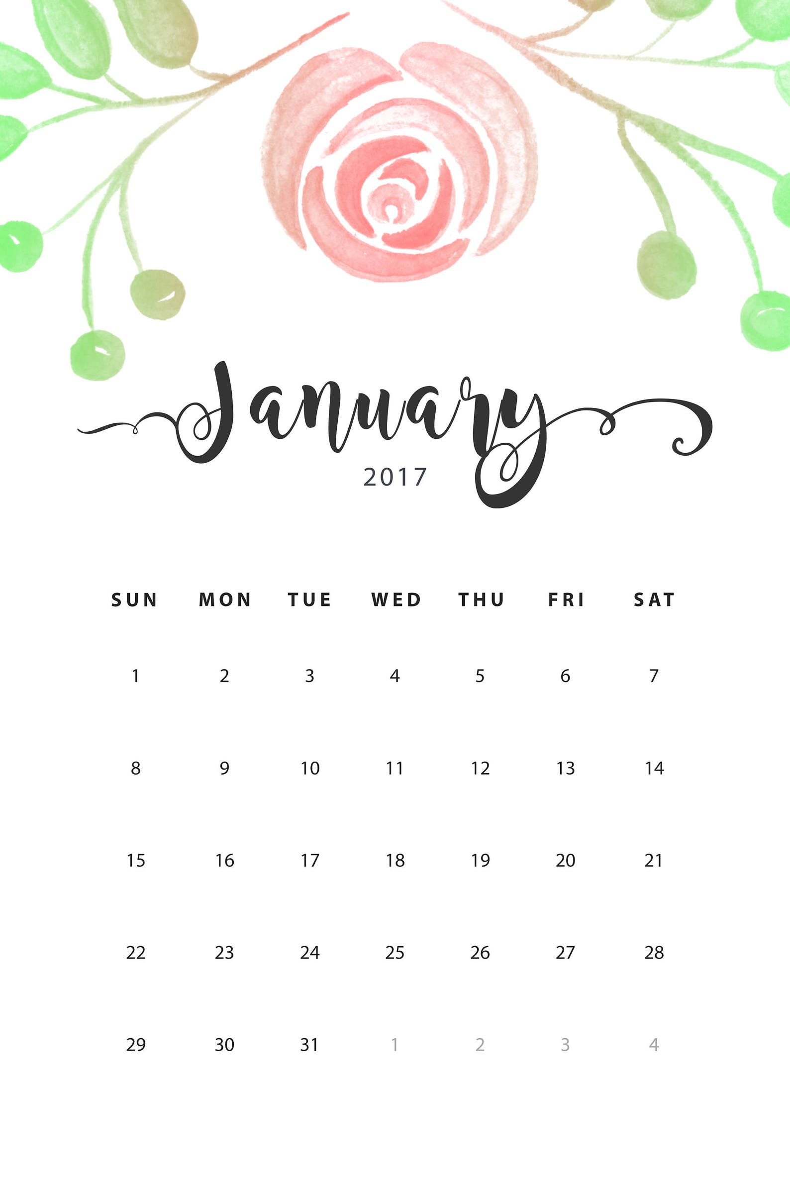 2017 2018 Calendar Template 12x18 Floral Wall Calendar, Modern