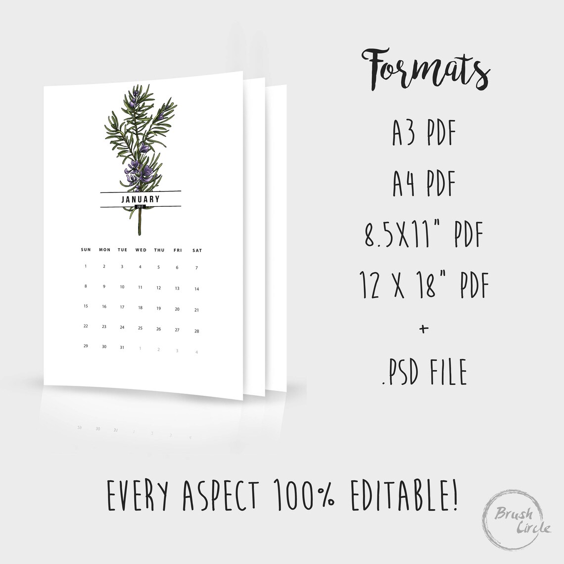 2017 2018 Calendar Template 12x18 A4 Photo Simple Wall Etsy