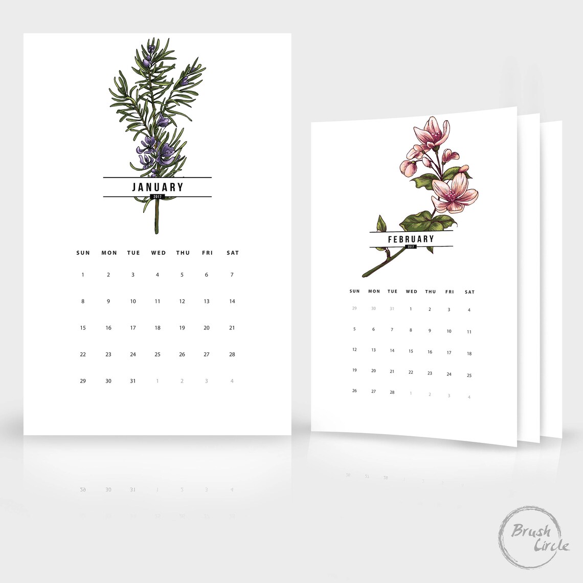 2017 2018 Calendar Template 12x18 A4 Photo Simple Wall Etsy