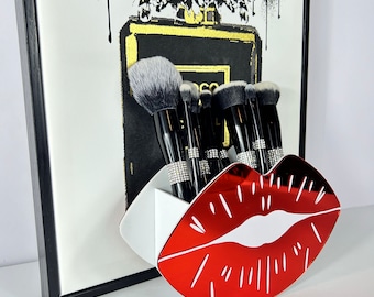 Tabletop makeup holder, Red Lips Cosmetic Vanity Organizer, Gift for Her