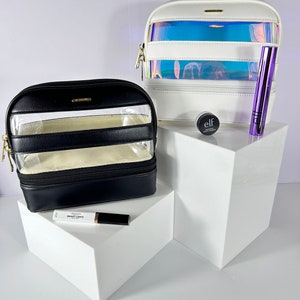 Makeup Bag, Leather Makeup Bag with Jewelry Box, Travel Jewelry Case, Bridesmaid Gift, Birthday Gift