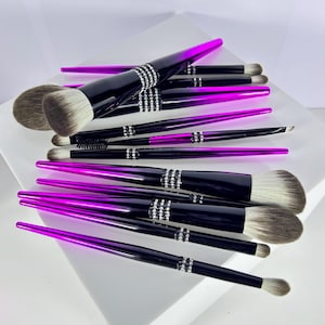 Pink and Black Ombré Rhinestone Glam Makeup Brush Set