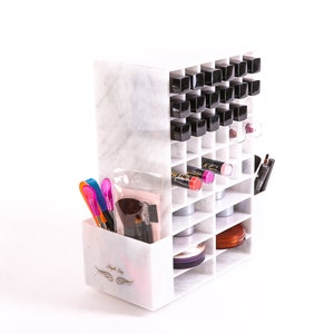 Spinning Lipstick  Organizer Faux White Gray Marble