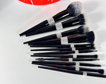 Black Rhinestone Diamond Glam Makeup Brush Set