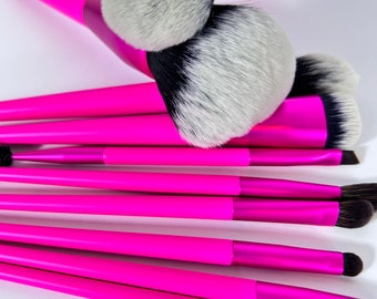 10 Piece Pink Nylon Makeup Brush Set