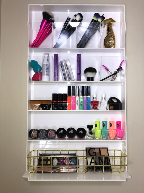 Wall Mounted Makeup Shelf Makeup Organizer Nail Polish Holder Make up Shelf  Monogramed Makeup Organizer Hanging Makeup Shelf 