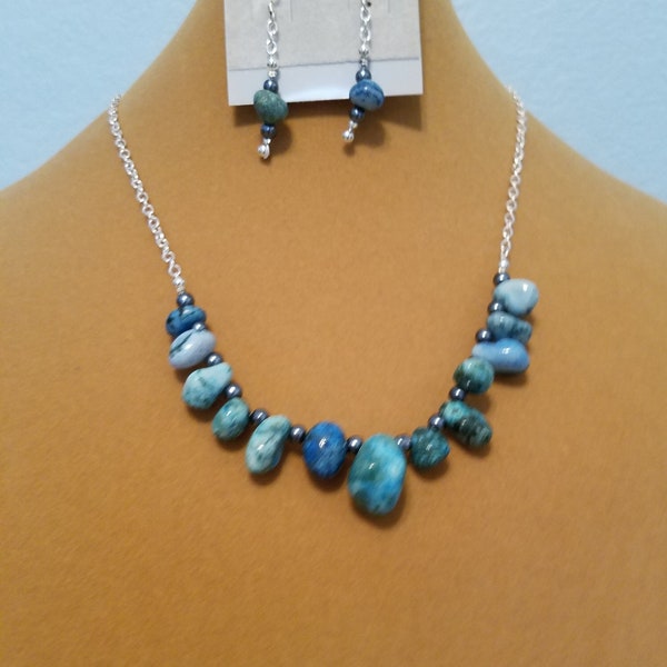 Necklace Earrings Bluestone  Glass Pearls 2491