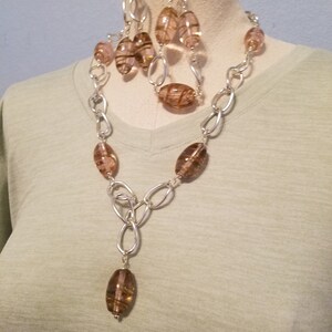 Necklace Bracelet Earrings Pink Silver 2998