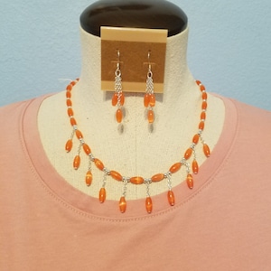 Necklace Earrings Orange Cat's Eye 2826