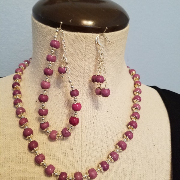 Necklace Earrings Bracelet Plum Stones Beadcaps 4655