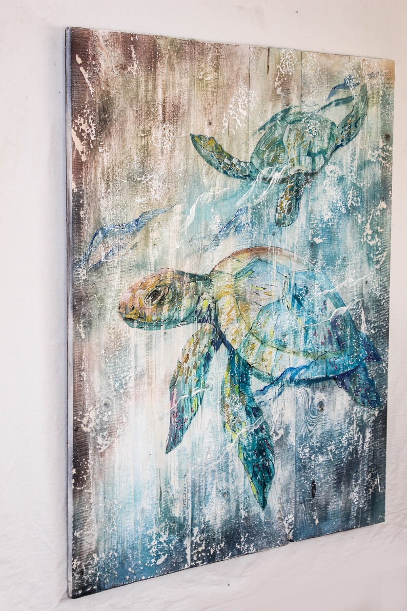 Wood Wall Hangings Sea Turtle Painting Pallet Wall Art Rustic Etsy