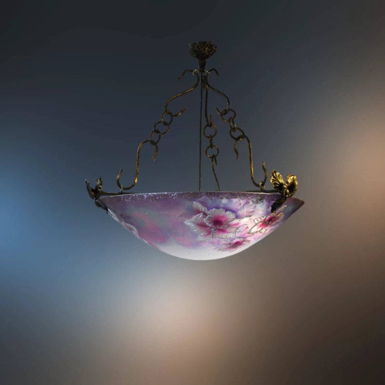 Pendant Lamp Chandelier Glass Painting Orchid