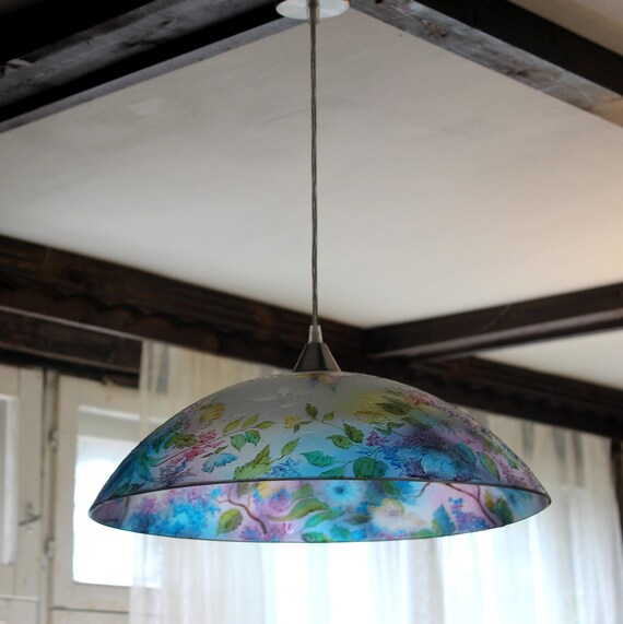 Glass Lamp Shade Hanging Ceiling Fixture Painted Image 0