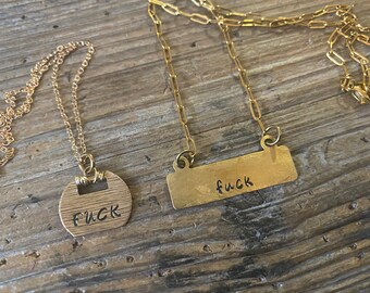 Distressed Fuck bar necklace