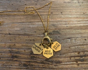 Beautiful chaos, hot mess, shit show charm necklace