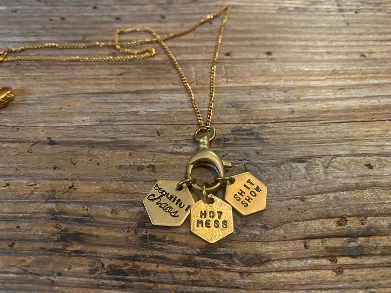 Beautiful chaos, hot mess, shit show charm necklace image 1