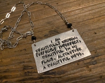 Beautifully Broken phrase necklace