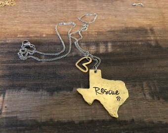 Distressed Texas rescue necklace