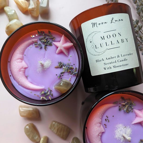Moon Lullaby, Crystal Candle With the Healing Crystal Moonstone