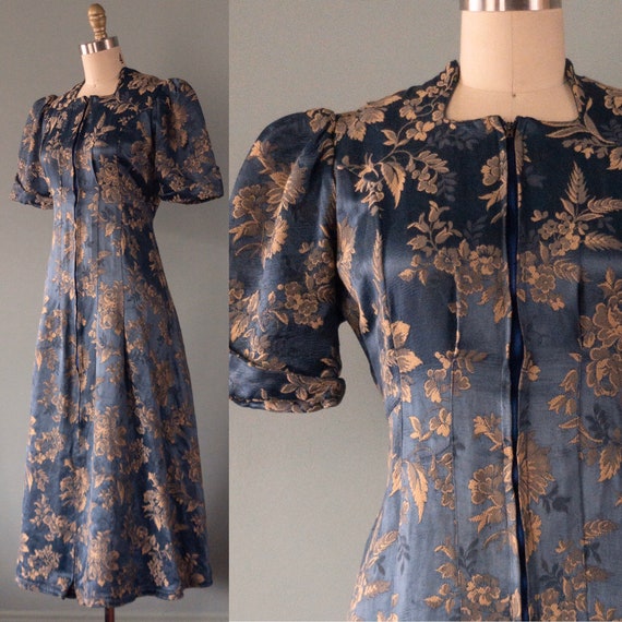 Vintage 1930's Zipper Front Brocade Dress