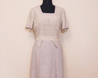 1950's oatmeal linen dress - deadstock