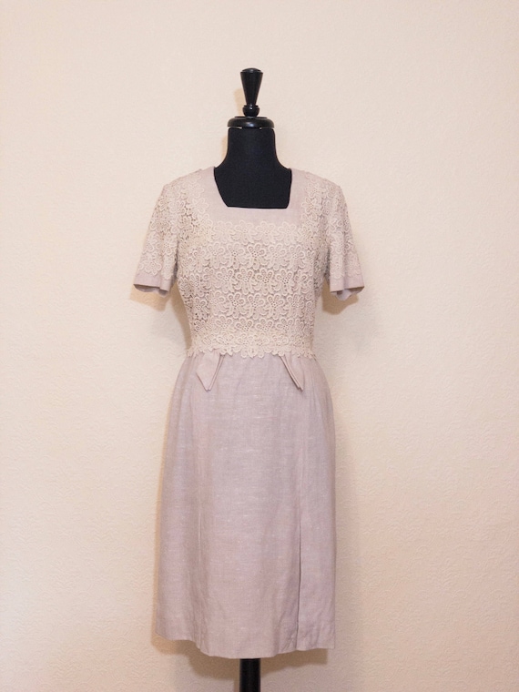 1950's oatmeal linen dress - deadstock