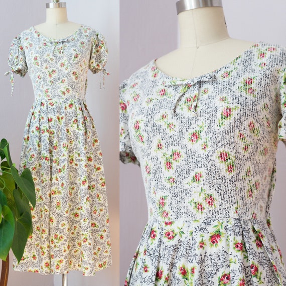 1950's Puffed Sleeve Rose Dress by Toni Todd - image 1