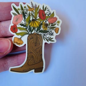 Adesivo de buquê floral Cowgirl Boot - Adesivo brilhante à prova d'água Montana Western
