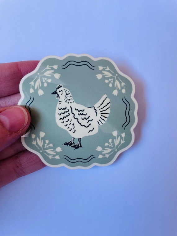 Vintage Farmhouse Chicken Sticker: Floral Waterproof Decal