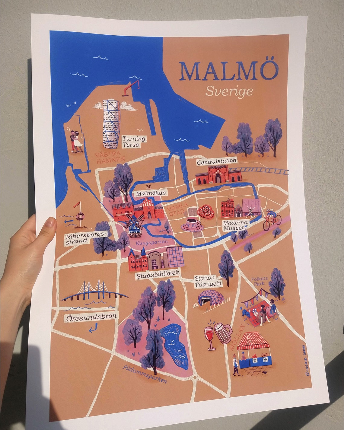 Malmo Map Illustrated Map Sweden Poster Swedish Map - Etsy