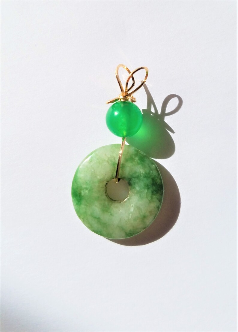 Apple Green Jade Pendant Pendent Jadeite Antique Qing Dynasty Bi With 14 Kt Gf Bail