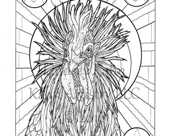 coloriage adulte coq avec des tournesols en telechargement etsy moto