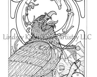 Coloring Page Download from Coloring Book for Adults - Seven Deadly Sins - Gluttony Bearded Vulture Lammergeier