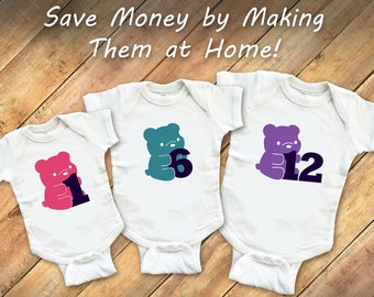 DIY Bear Month-by-Month Onesies + Video (Cricut/Vinyl Cutter Pattern)