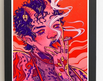 Smoke // LGBT Art - Art Print - Home Decor - Pride Illustration - Trans Art - Gender Dysphoria - Queer Art - Tattoos - Devil Babe