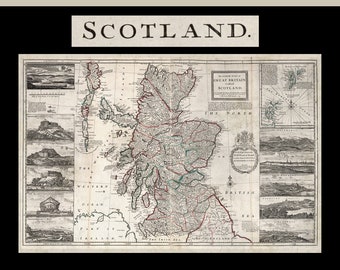 Vintage Scotland.  TV Cover.  Map of Scotland.  How to Hide Your TV.  TV Pull Downs.  1714 Scotland Atlas.  Edinburgh.