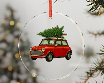Rot Mini Cooper Weihnachtsschmuck | Kristallglas Retro Auto Baum Dekoration